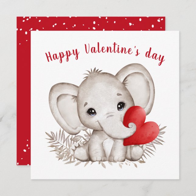 Cute Elephant Valentine's day Card (Front/Back)