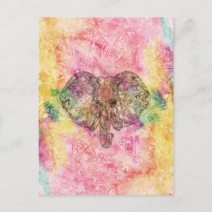 Cute Elephant Watecolor hand drawn Henna floral Postcard