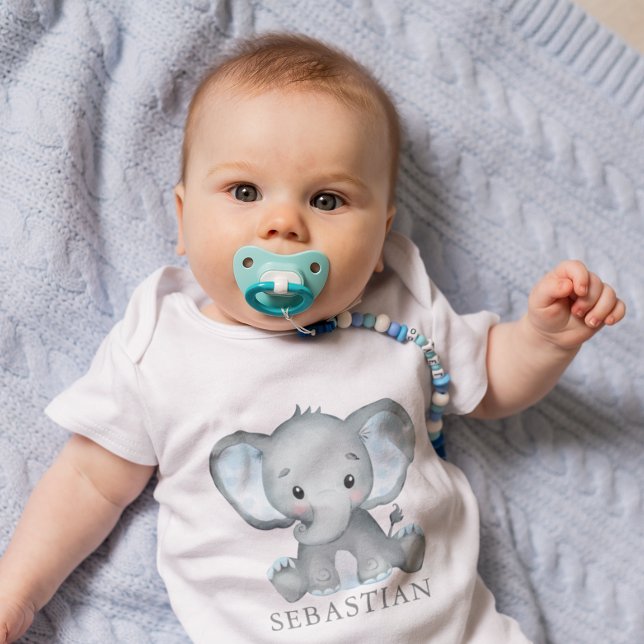 Cute Elephant Watercolor Baby Boy Bodysuit (Cute Elephant Watercolor Baby Boy Baby Bodysuit)