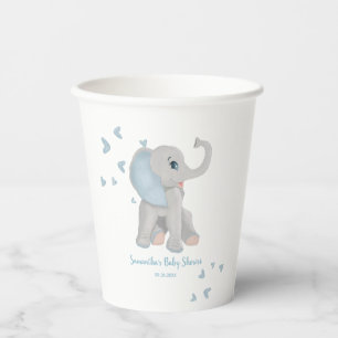 Cute Elephant Watercolor Blue Boy Baby Shower Paper Cups