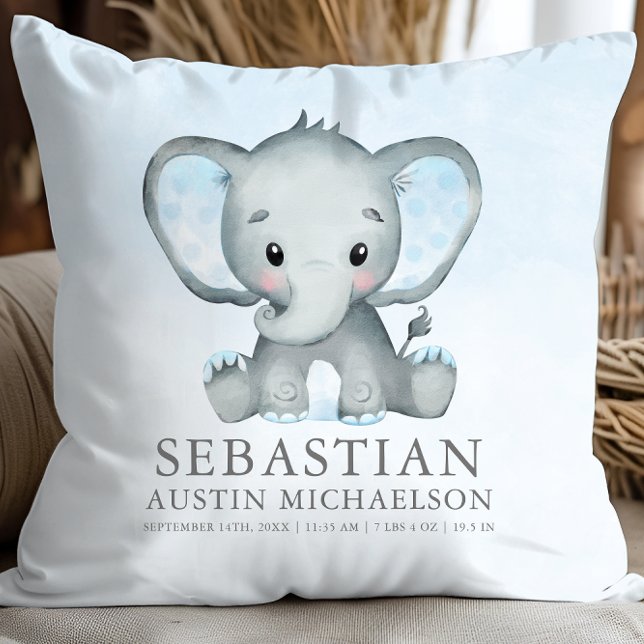 Cute Elephant Watercolor Boy Baby Cushion (Cute Elephant Watercolor Boy Baby Throw Pillow)