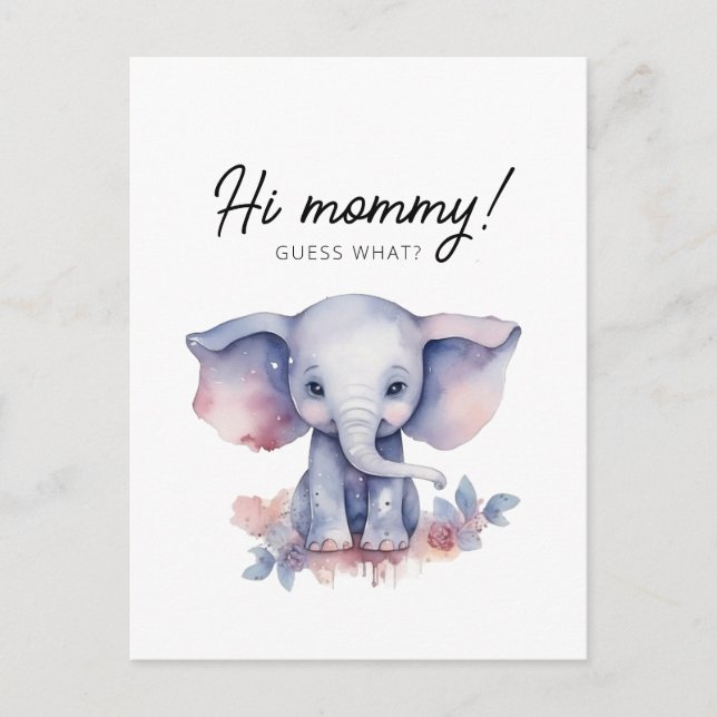 Cute elephant watercolor pregnancy announcement postcard (Front)