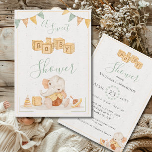 Cute Elephant Watercolor Sweet Baby Shower Invitation