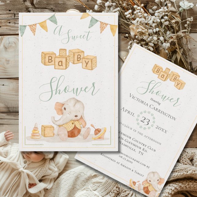 Cute Elephant Watercolor Sweet Baby Shower Invitation (Creator Uploaded)