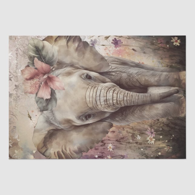 Cute Elephant Watercolor Tissue Paper (Front)