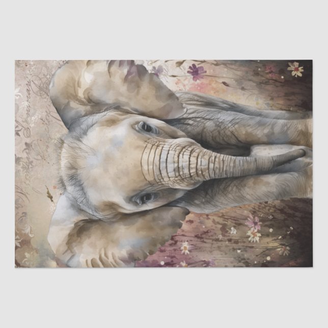 Cute Elephant Watercolor Tissue Paper (Front)