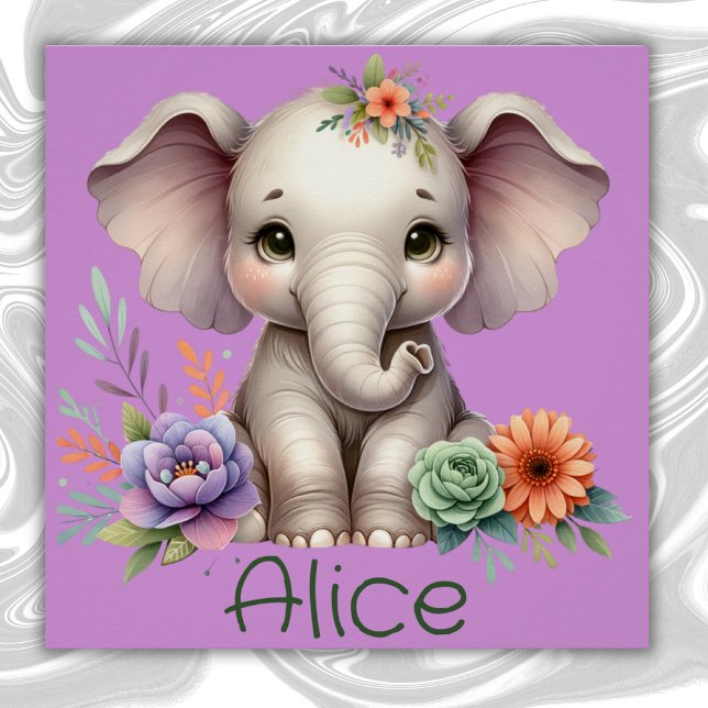 Cute Elephant Watercolor With Monogram Name | Poster (Creator Uploaded)