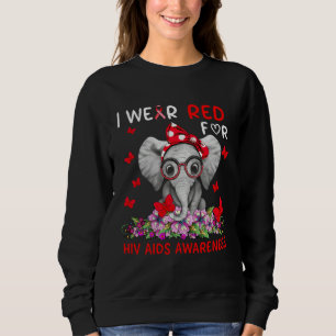 Cute Elephant Wear Red Ribbon For HIV AIDS Awarene Sweatshirt