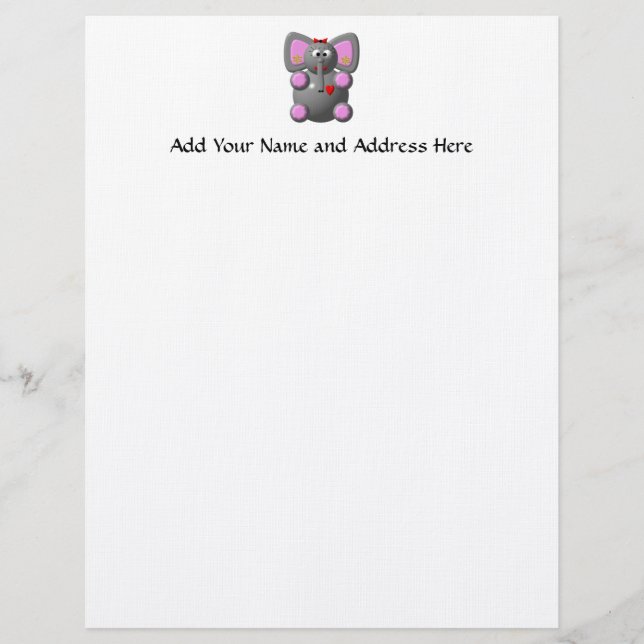 Cute Elephant Wearing Earrings Personalised Letterhead (Front)