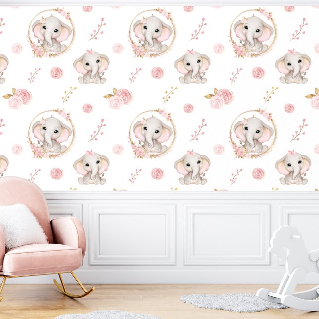 Cute Elephant White Pink Floral Girl Wallpaper (Cute Elephant White Pink Floral Girl Wallpaper)