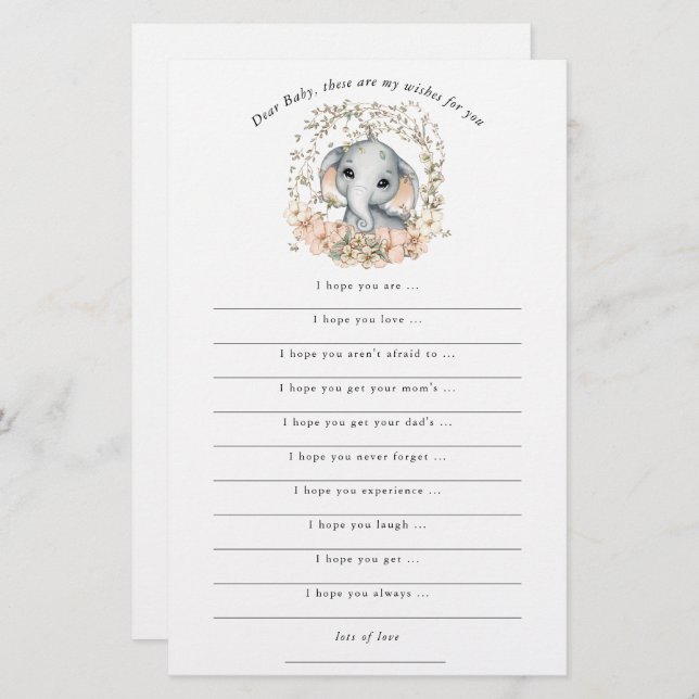 Cute Elephant Wishes for Baby Shower (Front/Back)