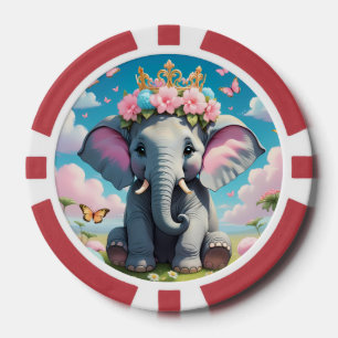 Cute Elephant with a flower crown Poker Chips
