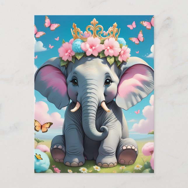Cute Elephant with a flower crown Postcard (Front)
