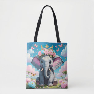 Cute Elephant with a flower crown Tote Bag