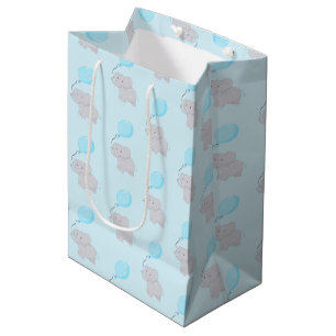 Cute Elephant with Balloon   Baby Boy Blue Medium Gift Bag