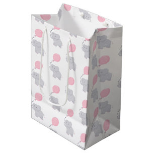 Cute Elephant with Balloon   Baby Girl Medium Gift Bag