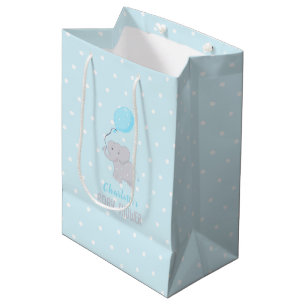 Cute Elephant with Balloon Baby Shower Boy Medium Gift Bag
