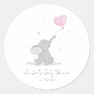 Cute Elephant with Balloon Baby Shower Classic Round Sticker