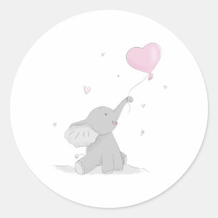 Cute Elephant with Balloon Baby Shower Classic Round Sticker