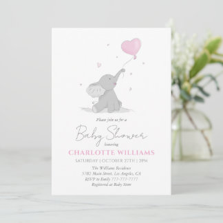 Cute Elephant with Balloon Baby Shower Invitation