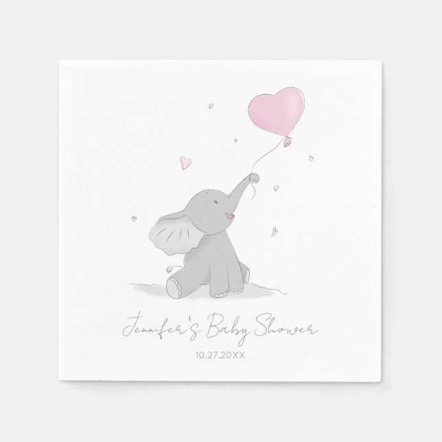 Cute Elephant with Balloon Baby Shower Napkin (Front)