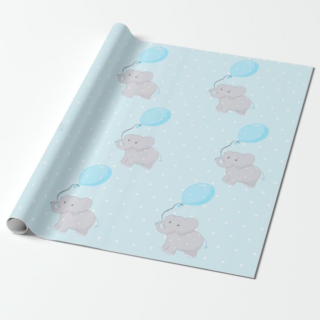 Cute Elephant with Balloon Wrapping Paper (Unrolled)