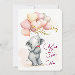 Cute Elephant with Balloons & Personalised Text Holiday Card