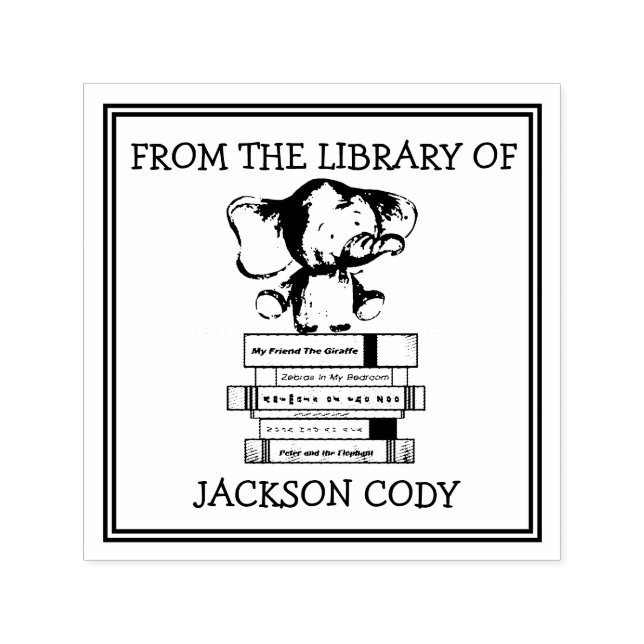 Cute Elephant With Books From The Library Of Child Self-inking Stamp (Design)
