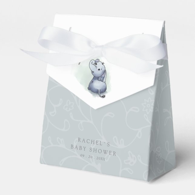cute elephant with butterfly baby shower favour box (Front Side)