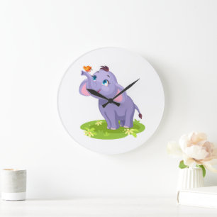 Cute Elephant with butterfly wall clock