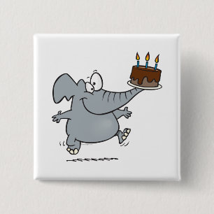 cute elephant with chocolate birthday cake 15 cm square badge
