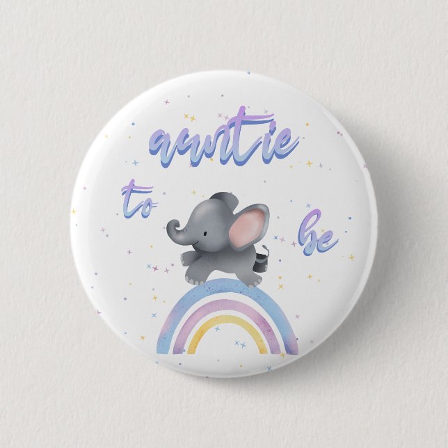 Cute Elephant with Colourful Rainbow Auntie-to-be 6 Cm Round Badge (Front)