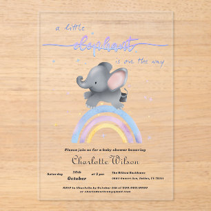 Cute Elephant with Colourful Rainbow Baby Shower Acrylic Invitations