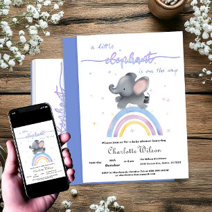 Cute Elephant with Colourful Rainbow Baby Shower Invitation