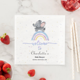 Cute Elephant with Colourful Rainbow Baby Shower Napkin