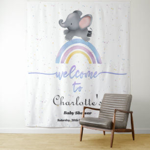 Cute Elephant with Colourful Rainbow Baby Shower Tapestry