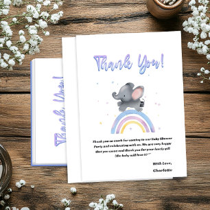 Cute Elephant with Colourful Rainbow Baby Shower Thank You Card