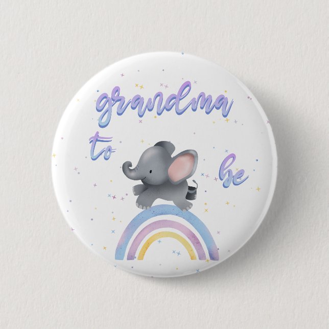 Cute Elephant with Colourful Rainbow Grandma-to-be 6 Cm Round Badge (Front)
