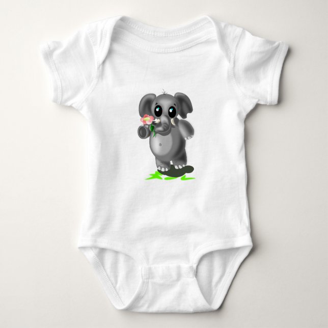 Cute Elephant with Flower Baby Bodysuit (Front)