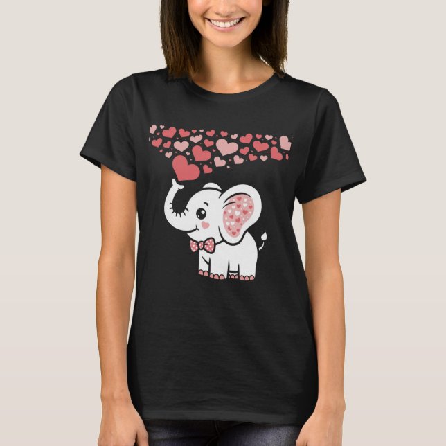 Cute Elephant with Hearts Illustration T-Shirt (Front)