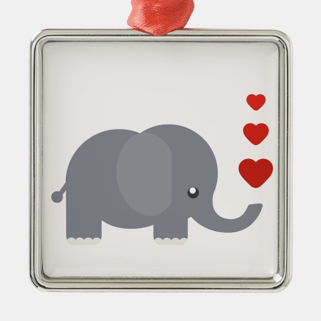 Cute elephant with hearts whimsical love metal tree decoration (Front)