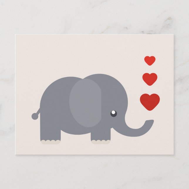 Cute elephant with hearts whimsical love postcard (Front)