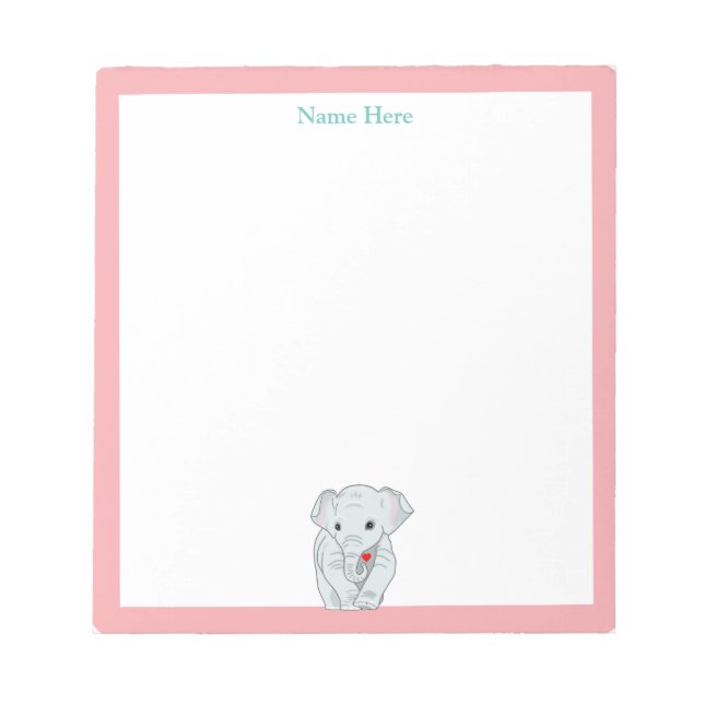 Cute Elephant with Light Pink Frame Simple Notepad (Front)
