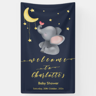 Cute Elephant With Little Butterfly Baby Shower Banner