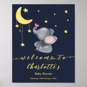 Cute Elephant With Little Butterfly Baby Shower Poster