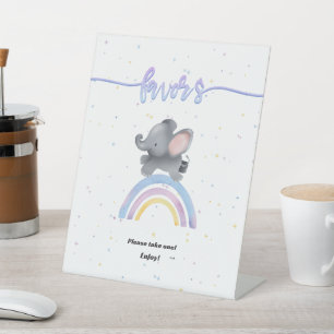 Cute Elephant with Rainbow Baby Shower Favours Pedestal Sign
