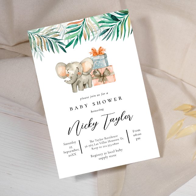 Cute Elephant Woodland Safari Baby Shower Invitation (Creator Uploaded)