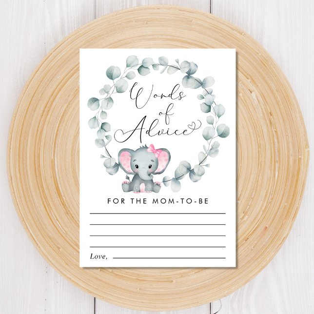 Cute Elephant Words of Advice Baby Girl Shower  Enclosure Card (Creator Uploaded)