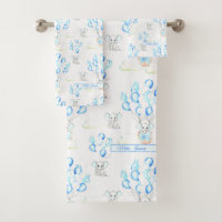Cute Elephants Balloons & Clouds Baby Boy Pattern