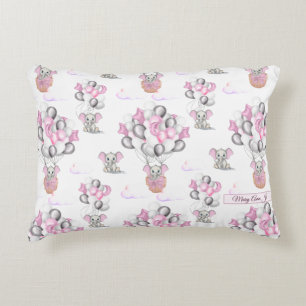 Cute Elephants Balloons & Clouds Baby Girl Decorative Cushion